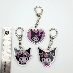 Sanrio Kuromi Funny Cute Kawaii Double Sided Acrylic Keychain Lot of 3